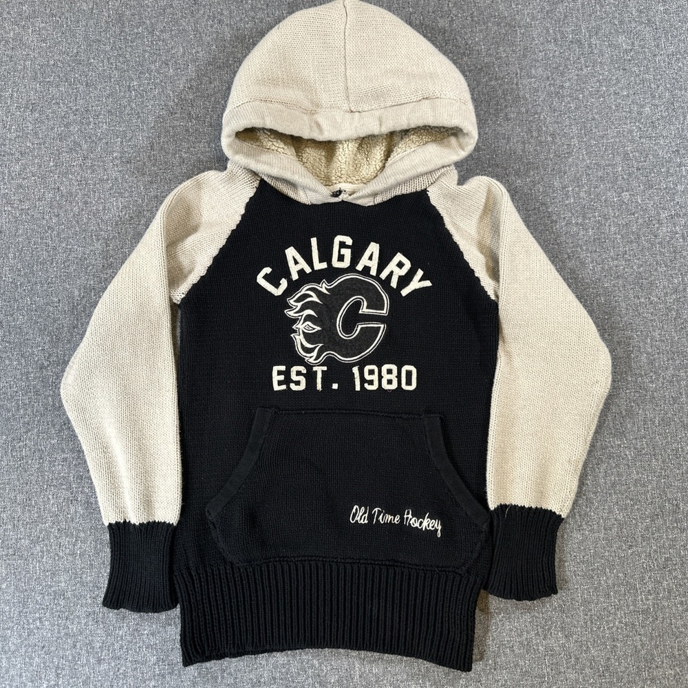 Old Time Hockey Calgary‎ Flames Hoodie Womens Small Sherpa Knit Pullover NHL